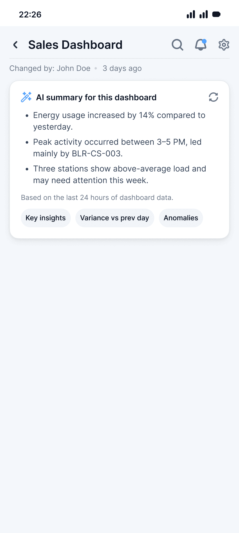 AI-generated summary of a dashboard in Glimvia